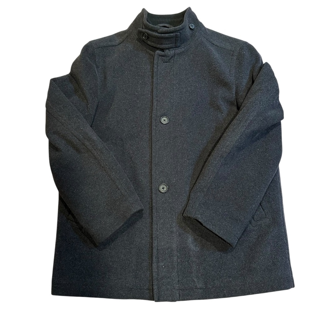 Cashmere blend wool coat men’s LARGE Perry Ellis  charcoal minimalist jacket